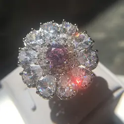 Элегантный webcelebrity кольцо с циркониевым цветком романтический розовый Обручение обручальные кольца для Для женщин Модные украшения Для