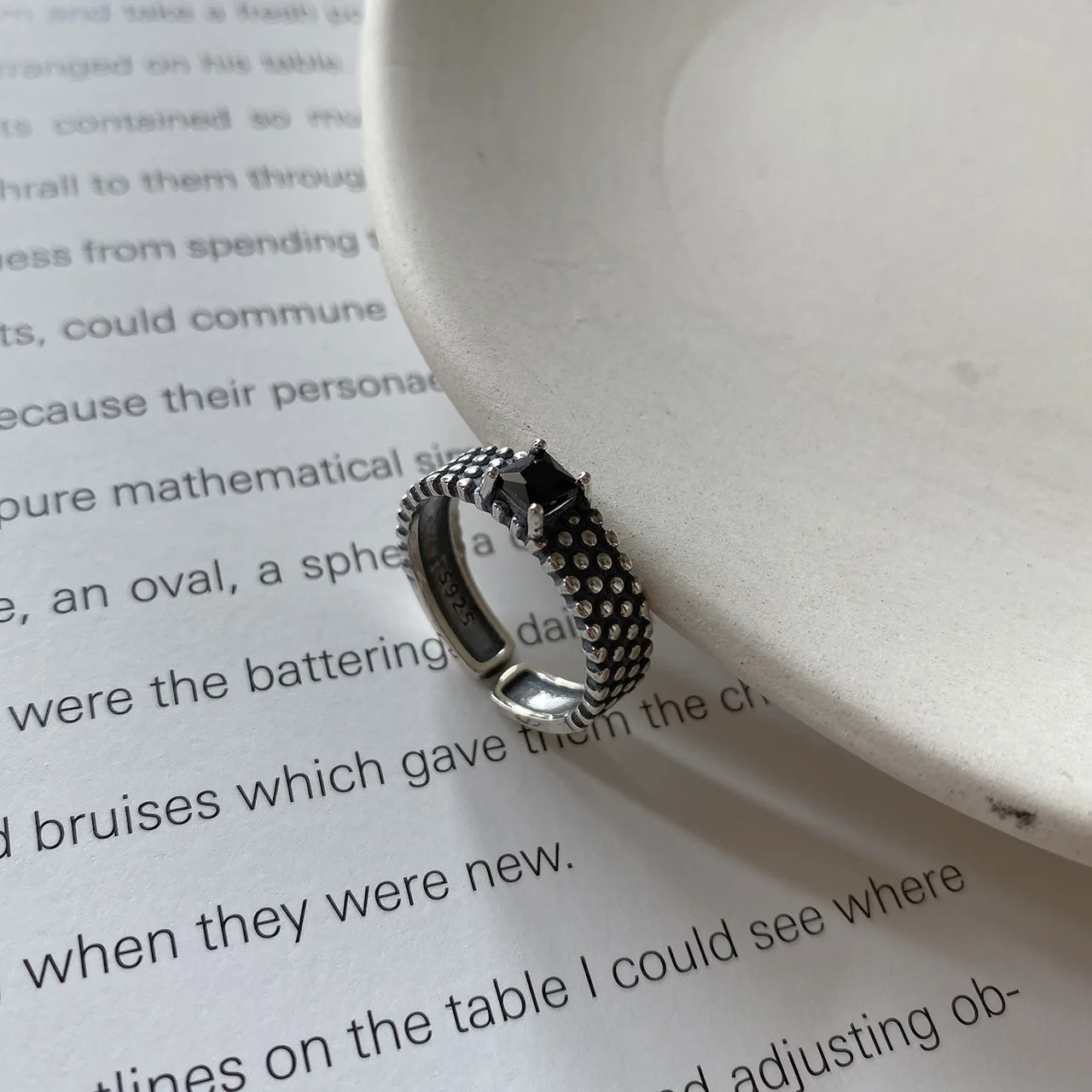Silvology, кольцо из бисера, черный циркон, 925 пробы, серебро, Япония, Корея, минималистичные кольца для женщин, серебро 925, Ретро ювелирные изделия