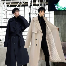 Зимние мужские толстые теплые тренчи длинные Ovecoat Англия Стиль выше колена верхняя одежда мужские пальто черный хаки K04