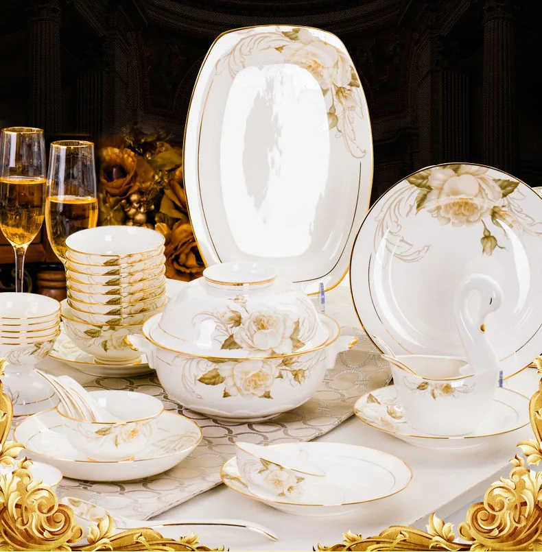 60 голов Цзиндэчжэнь керамика китайская посуда набор посуды чаши для риса и супа чаша салатная лапша тарелка посуда наборы