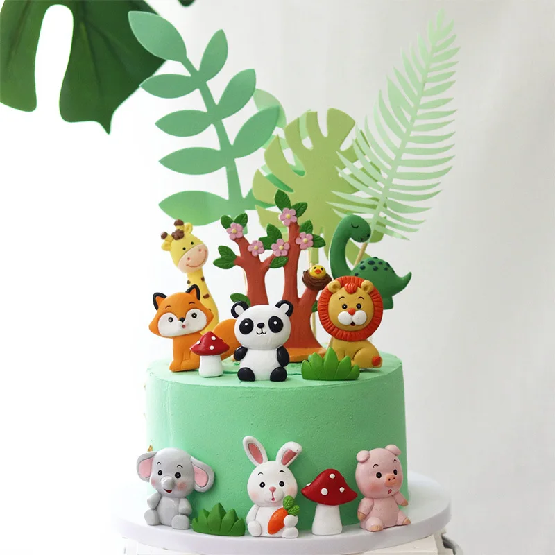 

INS Cartoon Jungle Animal Theme Happy Birthday Cake Topper for Party Cake Decoration Animal Decoration Children's Party Supplies
