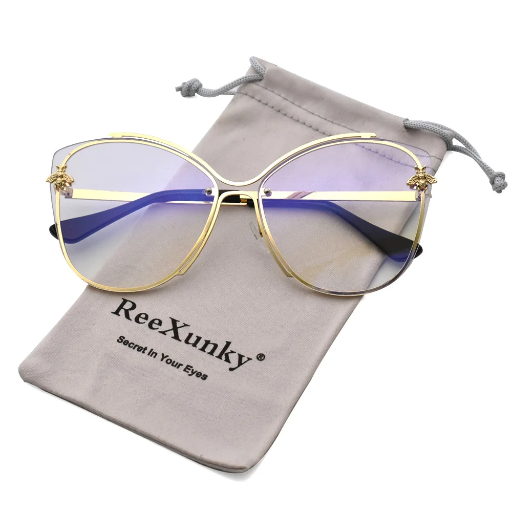Классические пчелы кошачий глаз солнцезащитные очки женские металлические дизайнерские негабаритные серебряные зеркальные солнцезащитные очки оттенки солнцезащитные очки UV400 очки - Цвет линз: Transparent