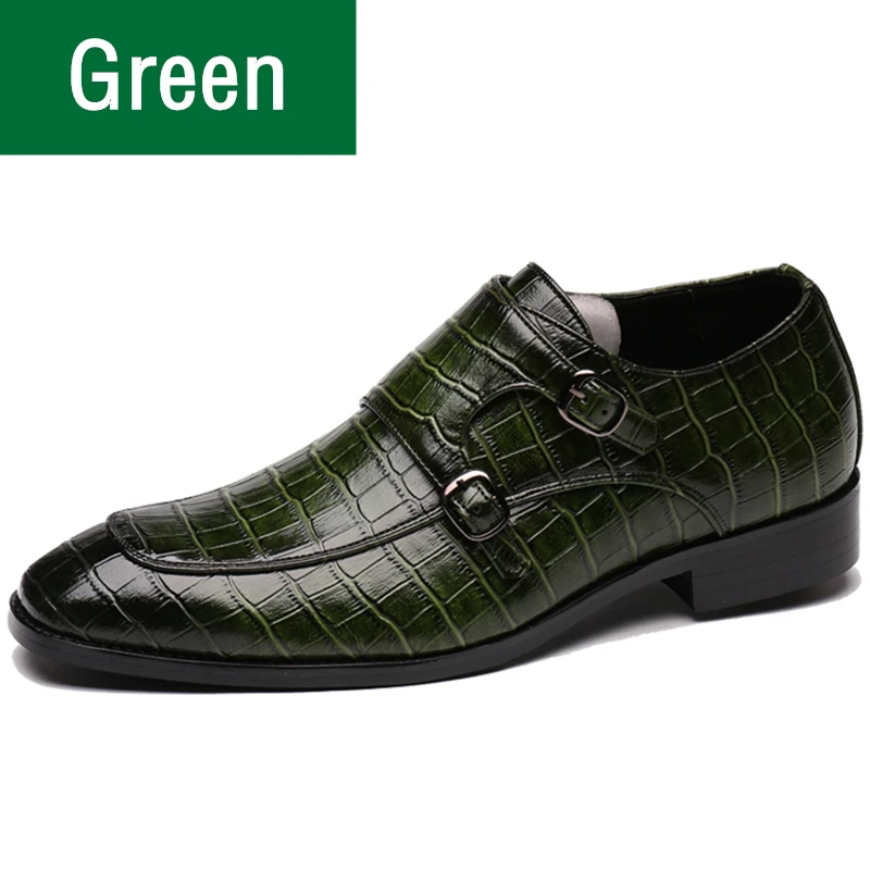 Misalwa Туфли с ремешком и пряжкой Для мужчин классические полуботинки из искусственной кожи, тиснение змеиной кожи в британском стиле Для мужчин вечерние Свадебная обувь на плоской подошве, большие Размеры зеленый - Цвет: Green