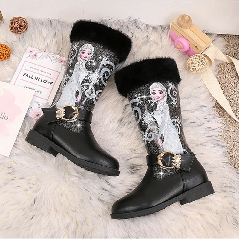 Botas altas de princesa Elsa para niñas, botas de nieve cálidas de felpa  con estampado de Frozen de Disney, botas por encima de la rodilla 3  #20/03D50 - AliExpress Madre y niños