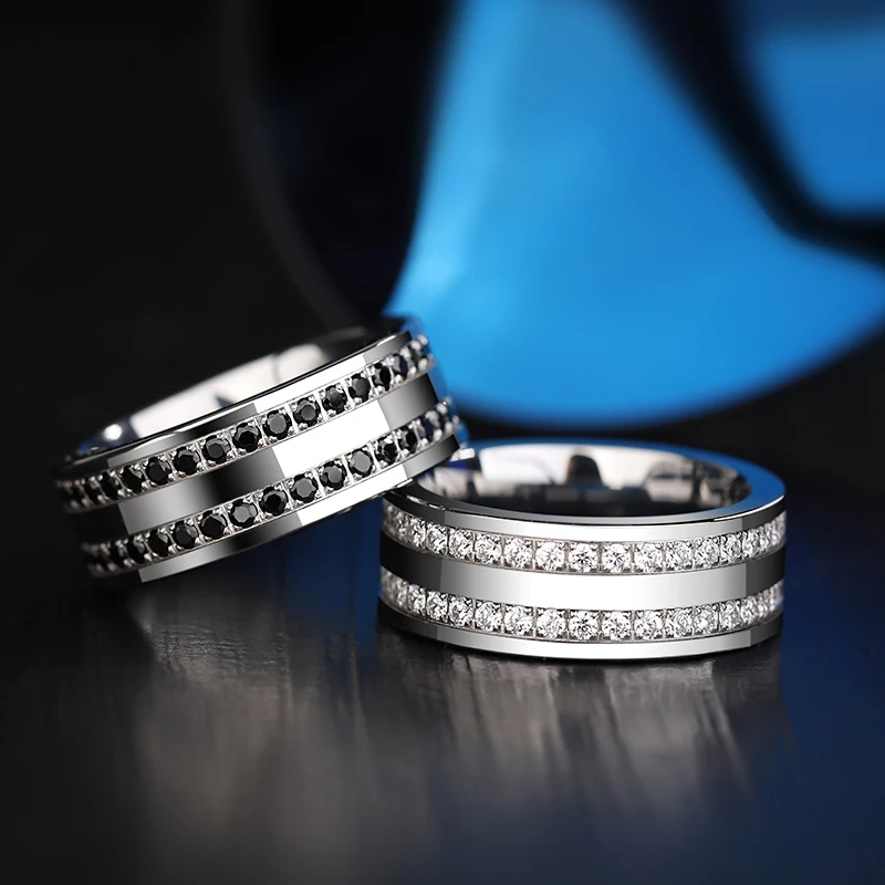 Новое поступление 8 мм ширина карбида вольфрама обручальные кольца для женщин мужчин полированный с белыми/черными камнями CZ Размер 7-11
