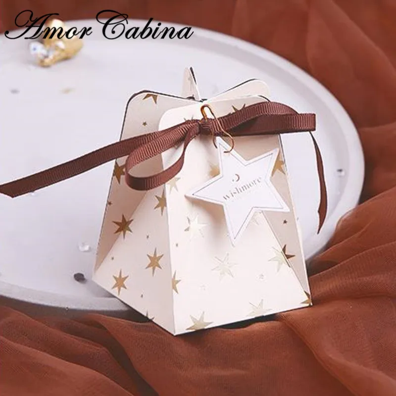 

30pcs European minimalist star pattern wedding like candy box Bomboniera party supplies gift box return gift box ribbon label