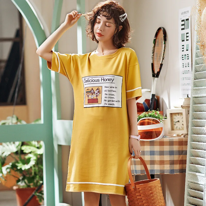 

Summer Women's Home Casual Dress Pure Cotton Fashion Nightgown Not Balling up Does Not Fade Shrink Resistant No Deformation