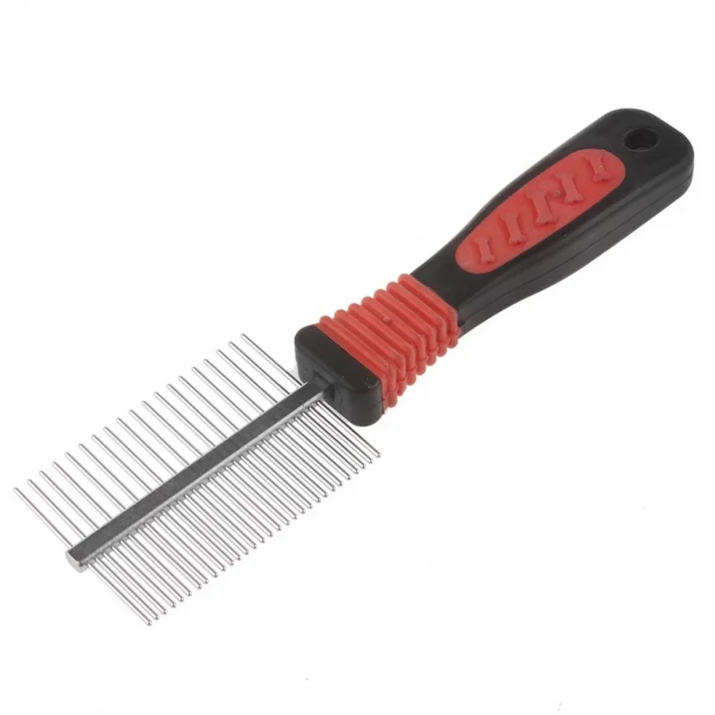 Собака Кошка Животное металлическая ручка двухсторонняя зубная щетка уход гребень грабли инструмент красный и черный