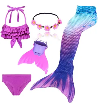 

Children Mermaid Tails with Monofin Kids Girls Costumes Swimming Mermaid Wigs Mermaid Swimsuit Flipper girls Swimming Cosplay