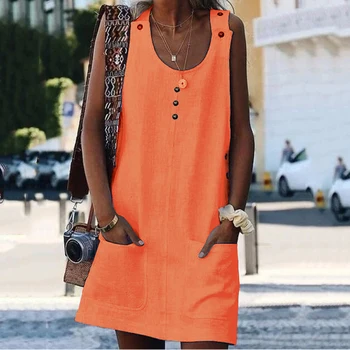 

Fashion wild ladies summer dress pop style pocket buttonplus size color dress casual dress