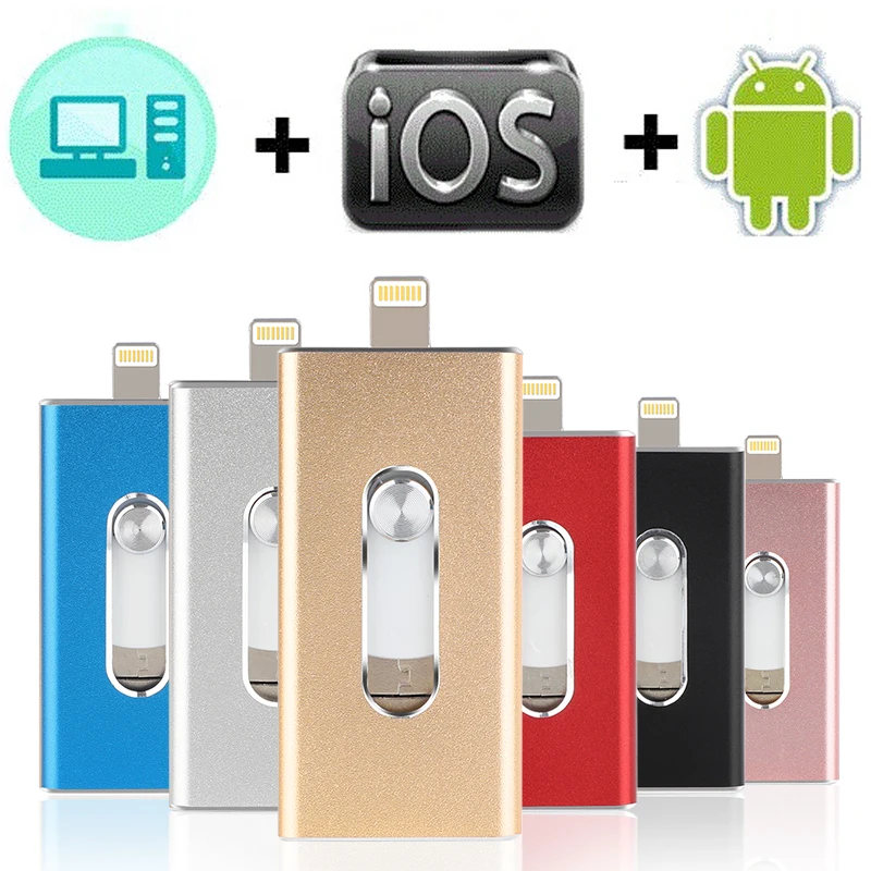 OTG USB флэш-накопитель 8G16G32G64G128G для iPhone X/8/7/7 Plus/6/6 s/5S iPad iOS мини металлический Флешка