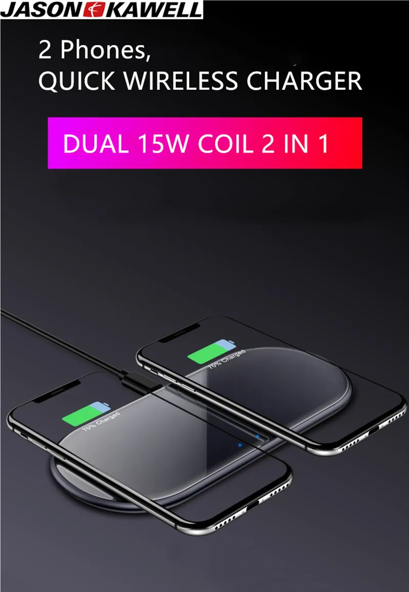 

15W Dual Seat Qi Wireless Charger For iPhone X 8 XR Samsung S10 S9 Note 9 10 Huawei P30 P30pro Fast Wireless Charging pad