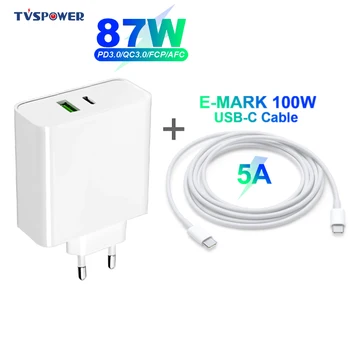 

87W 65W USB-C Power Laptop Adapter Replacement AC Supply Charger for MacBook Air Pro 15 Inch Xiaomi/Huawei/ASUS (USB-C Cable 5A)