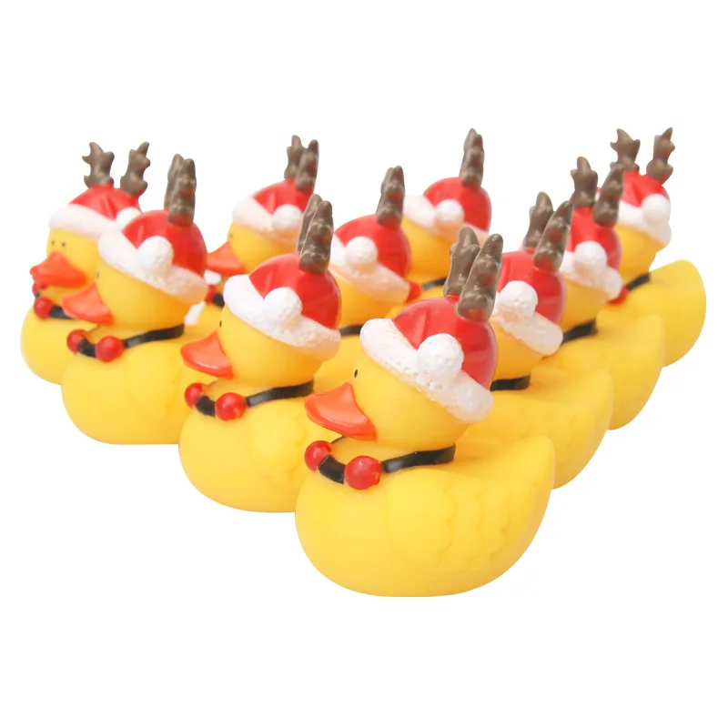 15 шт. игрушка для ванны рога утка плавающая вода игрушки мини Рождество мягкая плавающая желтая утка сжимающий звук Забавный подарок для детей
