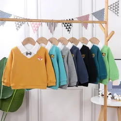Primavera outono crianças camisola roupas do bebê meninos meninas cor sólida bordado pulôver jaqueta colarinho crianças casual fatos de treino