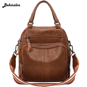 

Bokinslon Fashion Backpack Casual Female 2020 Split Leather Backpack Bag Ladies School Bag