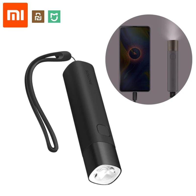 Xiaomi SOLOVE X3 фонарик USB Перезаряжаемый яркий 3000 мАч Внешний аккумулятор портативный мини светодиодный фонарь для улицы и телефона