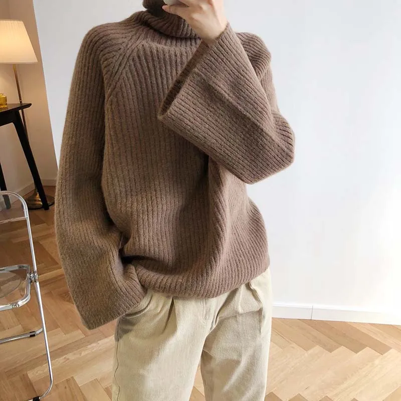 CamKemsey Winter Women Harajuku Knitted Sweaters Autumn Lazy Loose Thicken Turtleneck Sweaters And Pullovers