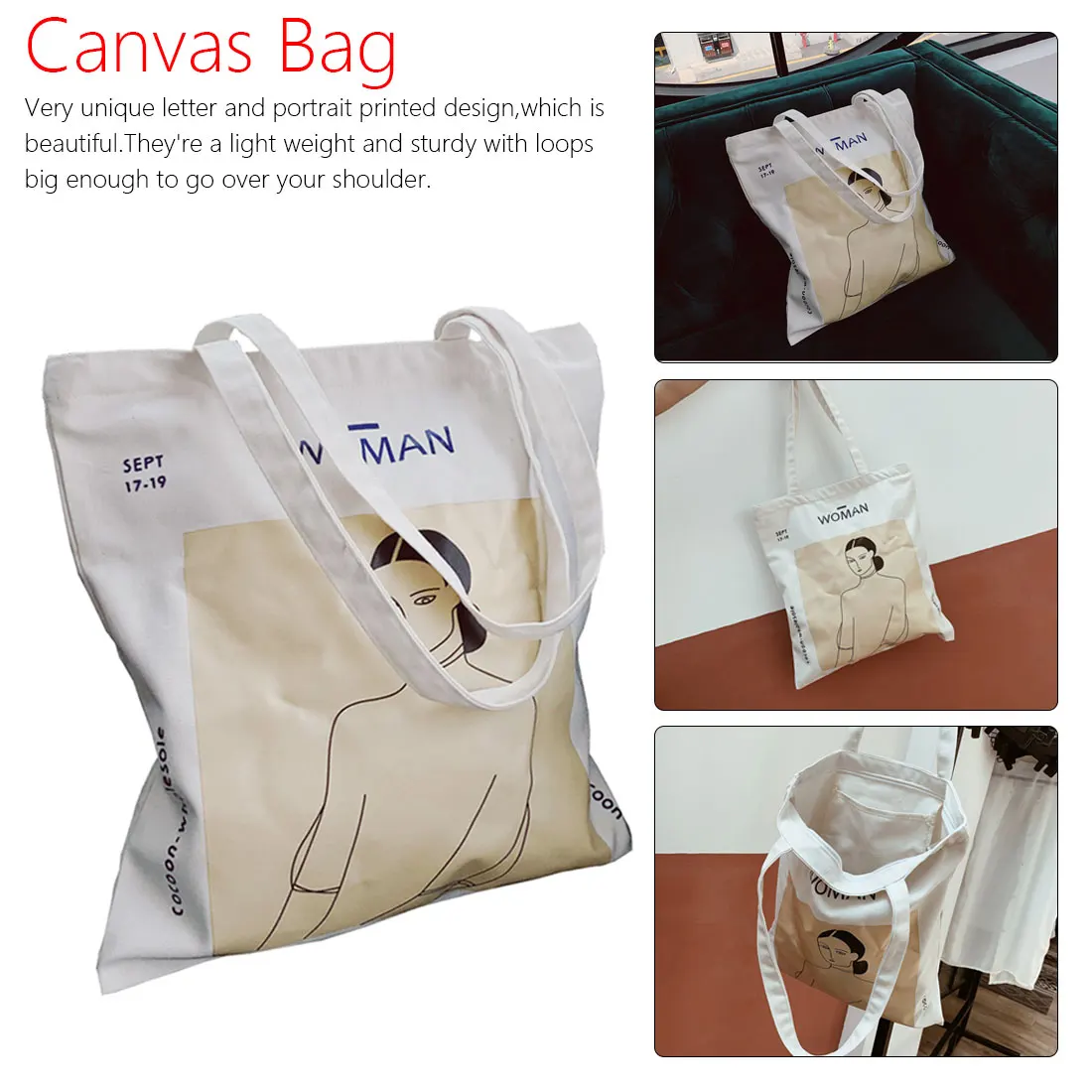 Корейская простая женская сумка с принтом, элегантная Холщовая Сумка, японские художественные сумки на плечо, повседневная сумка для покупок