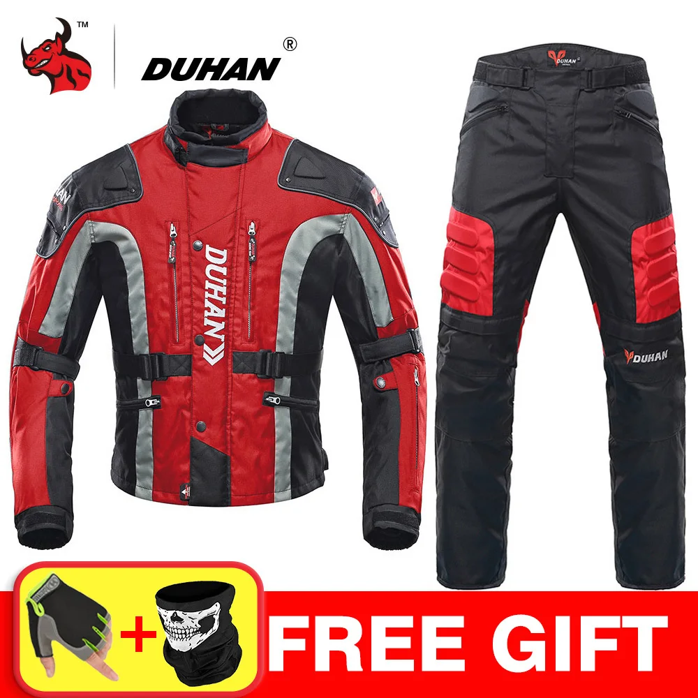

DUHAN Autumn Winter Cold-proof Motorcycle Jacket Moto+Protector Motorcycle Pants Moto Suit Touring Clothing Protective Gear Set