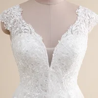 Amazing Wedding Dress Plus Size Customized V neck Cap Sleeve A Line Gowns Tulle Lace Applique Robe De Mariee Bridal Gown - Image 5