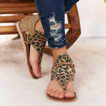 

SHUJIN women summer sandals flats shoes women PU leather zapatos de mujer casual ladies Leopard print shoes bohemia sandalias