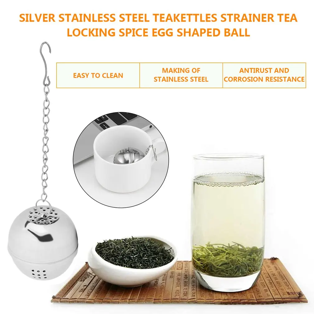 1pcs Spice Egg Shaped Silver Stainless Steel Seasoning Ball teakettles Strainer Tea Filter Locking