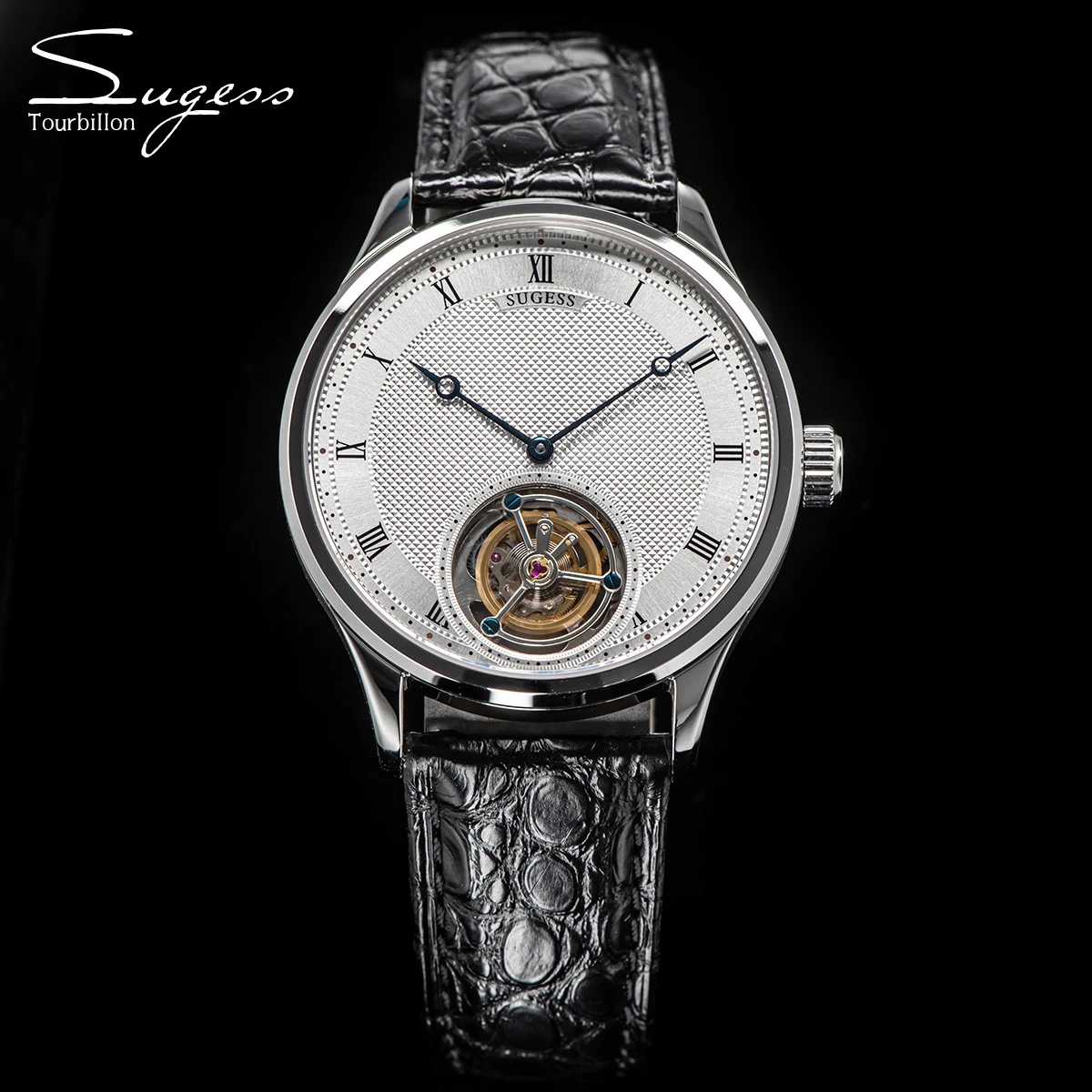 

Sugess Tourbillon Men Watches ST8230 Genuine Tianjin Movement Mechanical Vintage Skeleton Wristwatch Elegant Crocodile Leather