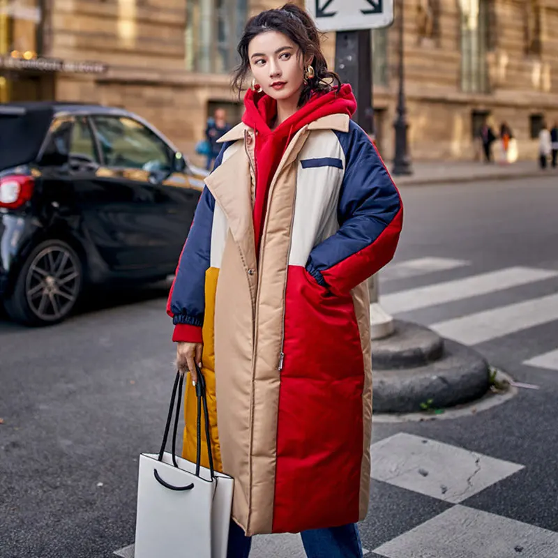 Новое поступление, зимнее пальто в стиле Харадзюку, женская модная длинная куртка,, Женская парка, негабаритная Женская куртка с хлопковой подкладкой - Цвет: red
