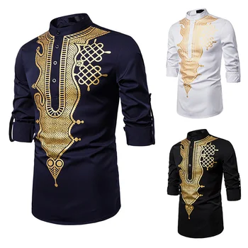 

Black African Dashiki Print Shirt Men 2019 Fashion Hip Hop Streetwear Afrian Clothes Men Slim Fit Long Sleeve Shirt Male Chemise