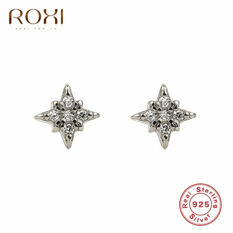 ROXI Изящные маленькие серьги в форме звезды с фианитами, 925 пробы, серебряные блестящие серьги-гвоздики с цирконием и звездами для женщин, корейские серьги