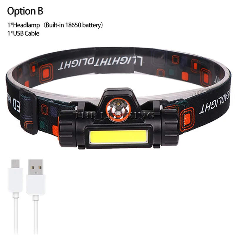 Portable Mini Flashlight Q5+COB Led Headlamp Powerful Built-in 18650 Battery Outdoor Camping Fishing Headlight Stepless Dimming | Лампы и