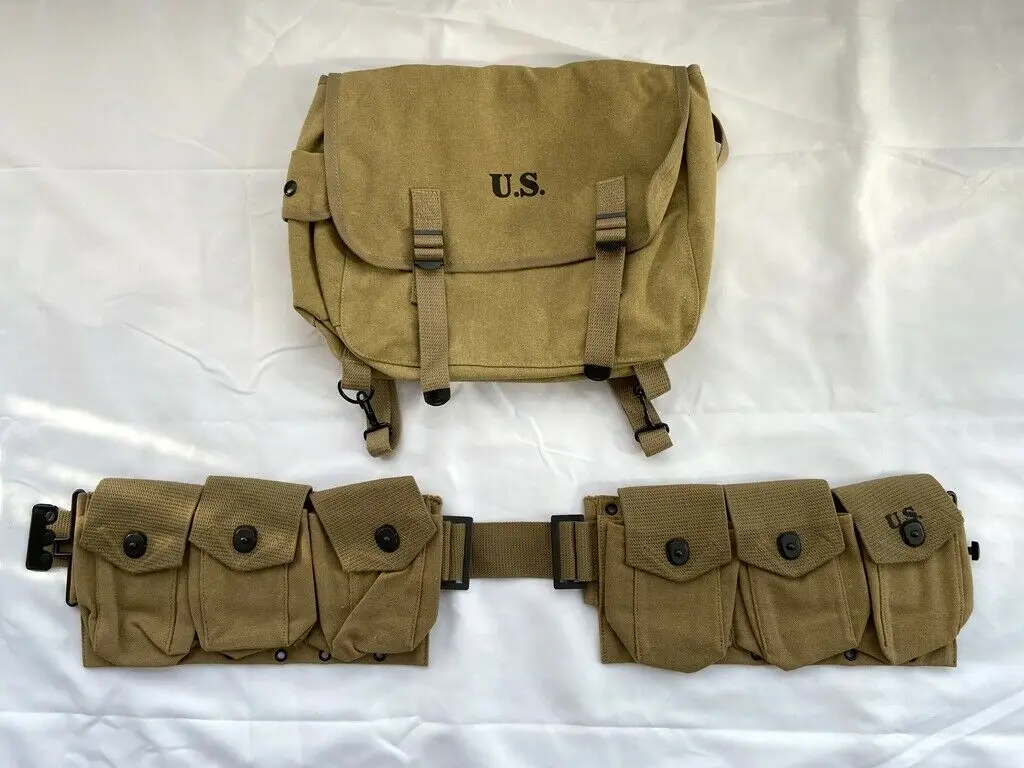 WWII WW2 Us Army M1936 M36 Field Haversack&amp Infantry Bar Equipment Belt WORLD WAR II SOLDIER MILITARY REENACTMENTS EQUIPMENT |