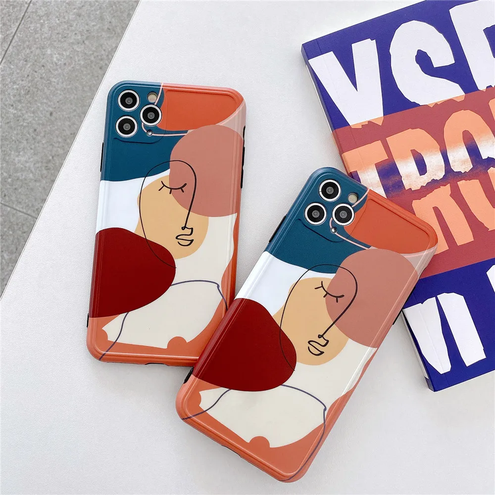 Funda de teléfono con protección de cámara para iPhone, funda de silicona suave con diseño artístico Retro abstracto, geométrico, para móviles iPhone 12, 11, Por Max, X, XS, Max, XR, 7, 8 Plus