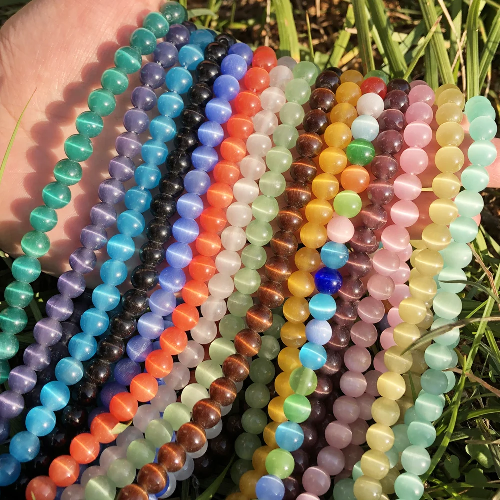 Loose Stone Beads Cat Eye Natural Opal Round Beads For Jewelry Making DIY Bracelet 15'' 4 6 8 10 12mm