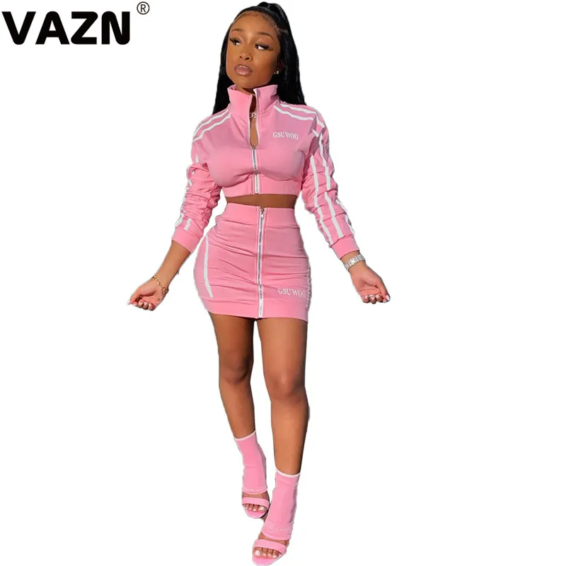 VAZN, новейший стиль, для молодых девушек, сексуальный, без энергии, мягкий, модный, однотонный, длинный рукав, ткань, топ, мини юбки, тонкий женский комплект из 2 предметов