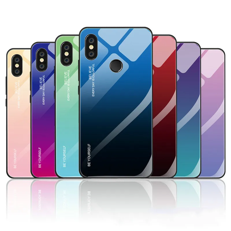 

Gradient Tempered Glass Case For Xiaomi Redmi Note 7 5 6 Pro Pocophone F1 Mi8 Mi A2 Lite 6X 5X A1 Mi9 SE Cover Protective Fundas