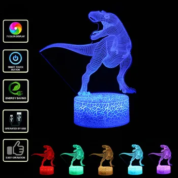 

LED Dinosaur Lamp Kids Bedroom 3D Illuminated Lamp Optical Desk Night Light With 7 Color Changing Creative Bedside Lights