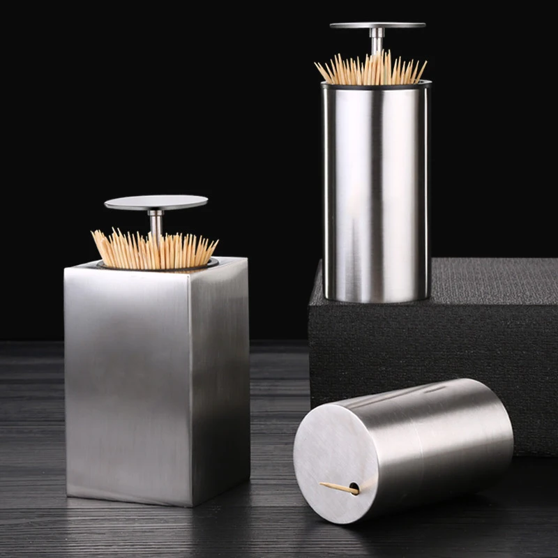 

Automatic Toothpick Cotton Bud Holder Container Stainless Steel Household Table Toothpick Storage Box Toothpick Dispenser