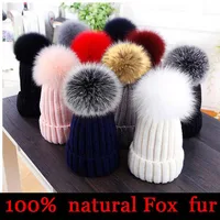 2023 New natural fur pom pom hat fashion winter hat for girl women warm beanies High quality fox fur hat 1