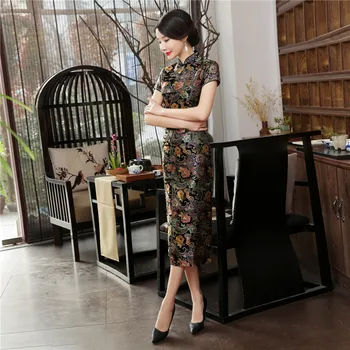

Black Oversize 3XL Print Floral Young Lady Cheongsam Mandarin Collar Sexy Elegant Qipao Vintage Button Chinese Dress Vestidos