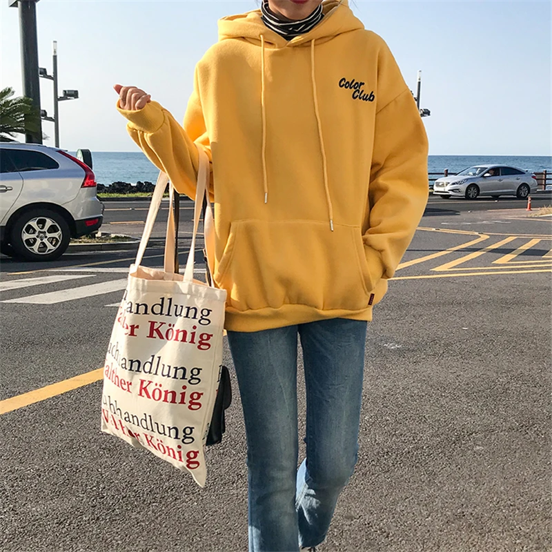 BGTEEVER Casual Letter Embroidery Women Sweatshirt Loose Pocket Female Hoodies Thicken Pullovers Sweatshirt Femme Tracksuit