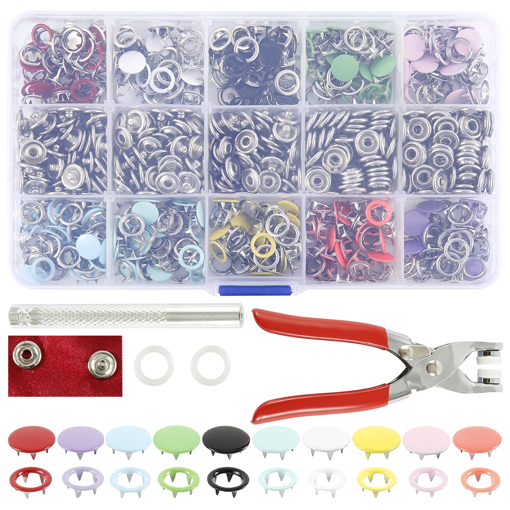 

100PCs/Sets 10 Colors Metal Sewing Buttons Press Studs Sewing Craft Fastener Snap Pliers Craft Tool Buttons for Clothes