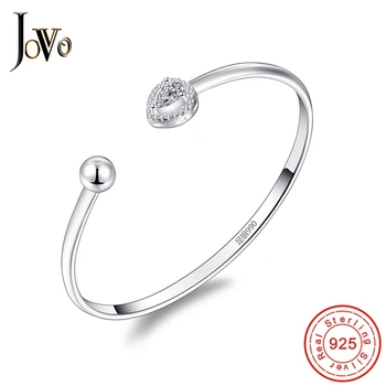 

JOVO 925 Bangle Bracelet For Women Fashion Adjustable Open Cuff Ball Heart Little Zircon Bangles Fine Jewelry