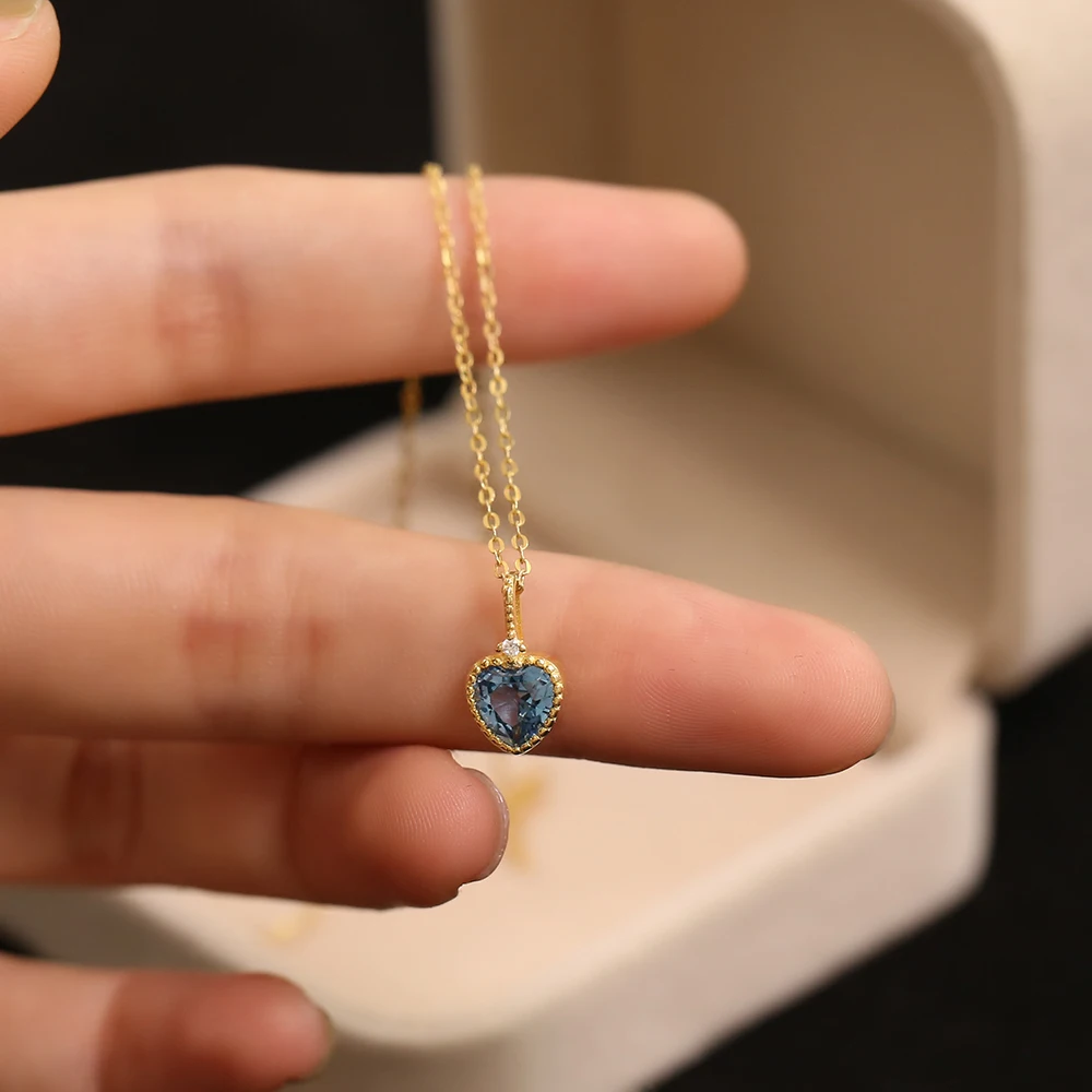 925 Sterling Silver European Blue Crystal Ocean Star Pendant Clavicle Chain Necklace Women Classic Fashion Wedding Jewelry