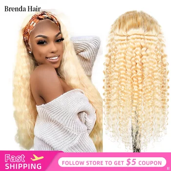 

13x6 Glueless 613 Honey Blonde 180% Density Lace Front Wig Brazilian Deep Wave Lace Front Human Hair Wigs Pre Plucked