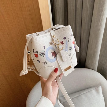 

NEW French Design Fashion Cartoon Printed Bucket Bag Handbag & Elegant Messenger Bag Shoulder Bag Width 14.5cm Height 15.5cm