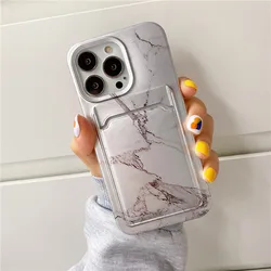 13 Pro Case Luxury Marble Wallet Card Holder Cover for iPhone 12 11 7 8 Plus XR XS X Matte Card Slot 13 Pro Max Cases Silicone