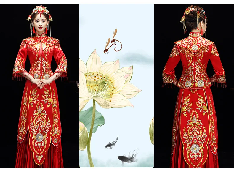 Китайское традиционное платье красное свадебное Ципао Cheongsam атласное винтажное восточное платье длинное вечернее платье женское китайский Халат