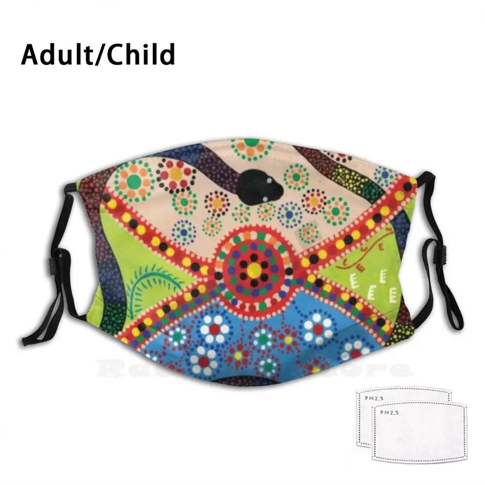 

One Tribe Protected By Rainbow Serpent Funny Print Reusable Filter Face Mask Australia Mickandodesigns Dot Painting Rainbow